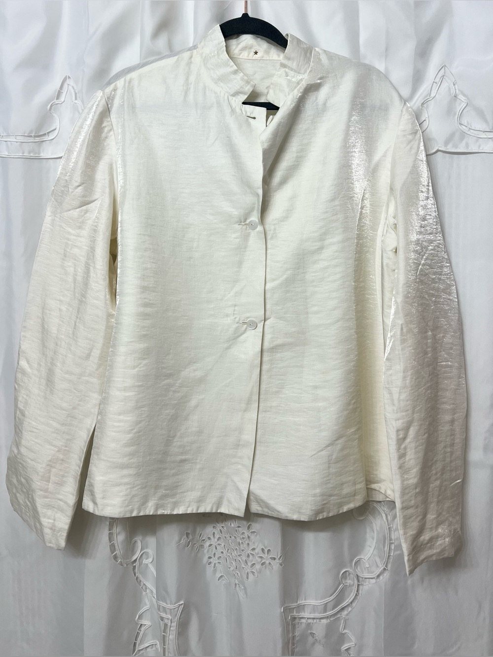 Peter Cohen Iridescent Linen Blend Button Front Top Cream XL